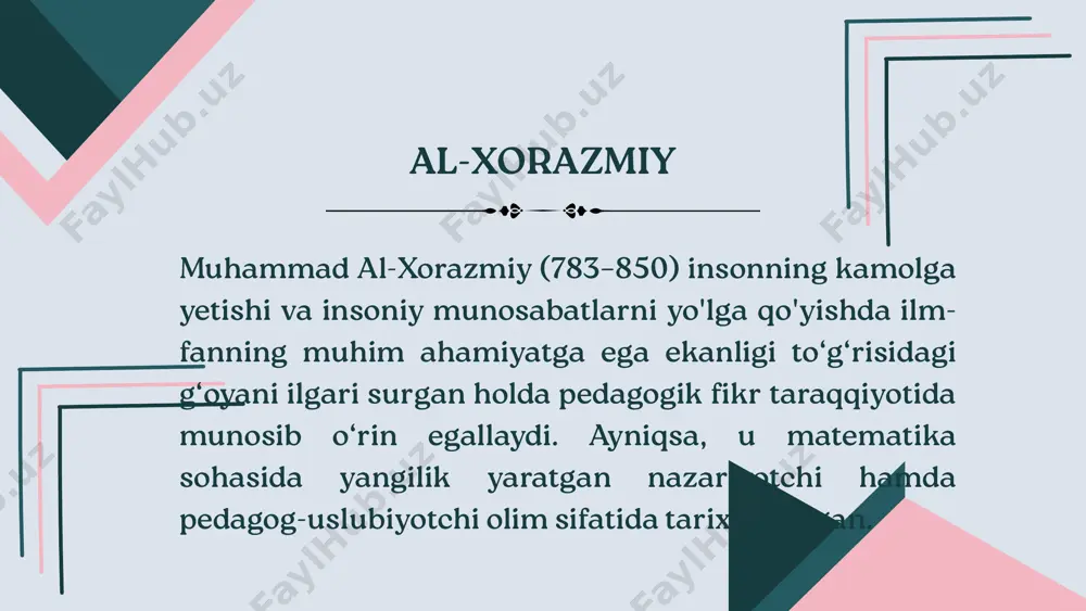 , soddan qiyinga qarab borish; takrorlash; yangi mavzularni qiziqarli, asosan, ko‘rgazmali bayon etish va hokazoga e'tibor berish kerakligi uqtiriladi. ilm haqida fikrlari shuningdek, har bir xalqning o‘ziga xos ta'lim usullari, yo‘llari, shakllari borligini ta'kidlash bilan birga har bir xalqning ham o‘qitish tizimi alifbodan boshlanishini ko‘rsatadi. grammatika, matematika fanlarini o‘qitishga oid qimmatli fikrlar bayon etadi. beruniy til va adabiyot, tarix, geografiya, geodeziya, biologiya, mineralogiya fanlari, tibbiyot va dorishunoslik, fizika, falakiyot ilmiga oid tadqiqotlarini o‘zi targ‘ib etgan nazariya hamda kuzatishlar natijasida amaliyotda sinab ko‘rib, fanda haqiqat ustivor turishini ta'kidladi. u barcha illatlarning asosiy sababini ilmsizlikda deb biladi. ilmlarni egallashda esa shaxsda intilish va qiziqish, muhitni alohida ta'kidlaydi. bilim olishda tushunib o‘rganish, ilmiy tadqiqotchining poklikka rioya etishiga alohida e'tibor beradi. jamiyatning ravnaqi, ma'rifatning rivojiga bog‘liq degan g‘oyani ilgari suradi. beruniy bilim olishni axloqiy tarbiya bilan bog‘laydi. zero, insonda komillikning muhim mezoni yuksak axloqlilikdir. axloqiylik haqida qarashlari beruniyning inson kamolotida axloqiy tarbiyaning muhim o‘rnini …