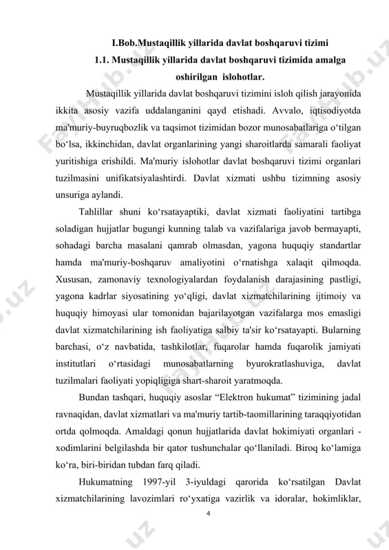 ki, vazirlar mahkamasining 2016 yil 2 martdagi qarori bilan tasdiqlangan davlat boshqaruvi organlari va mahalliy ijro etuvchi hokimiyat organlari xodimlarining odob-axloq namunaviy qoidalarida davlat xizmatchisi deganda, faqatgina hokimliklar, vazirlik va idoralar xodimlari tushuniladi. qonunchilikda ayni paytda “ma'muriy-boshqaruv xodimlari” degan tushuncha ham qo‘llanilmoqda. u yuqorida qayd etilgan ro‘yxatga kiritilmagan qator tashkilotlarni ham o‘z ichiga oladi. nomenklaturada xo‘jalik boshqaruvi organlari lavozimlari borligi uning asosiy farqi hisoblanadi. shu bilan birga, qonunchiligimizda saylanadigan mansabdor shaxslar faoliyati tartibga solingan. masalan, oliy majlis qonunchilik palatasi deputatlari va senati a'zolari, xalq deputatlari viloyat, tuman va shahar kengashlari deputatlarining maqomi hamda vakolatlari belgilab qo‘yilgan. bir qator hujjatlar, jumladan, “o‘zbekiston respublikasi vazirlar mahkamasi to‘g‘risida”gi, “prokuratura to‘g‘risida”gi, “sudlar to‘g‘risida”gi, “davlat soliq xizmati to‘g‘risida”gi, “davlat bojxona xizmati to‘g‘risida”gi qonunlar ayrim davlat organlarining maqomini belgilab beradi. ko‘plab idoralar o‘z maqomi, maqsad va vazifalari belgilangan tegishli nizomlar asosida ish olib bormoqda. ko‘rinib turibdiki, davr davlat xizmatlari sifatini oshirish, davlat xizmatchilari faoliyatining ochiqligi va …