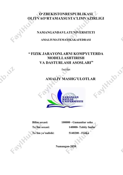 fizik jarayonlarni kompyuterda modellashtirish va dasturlash asoslari — DOCX