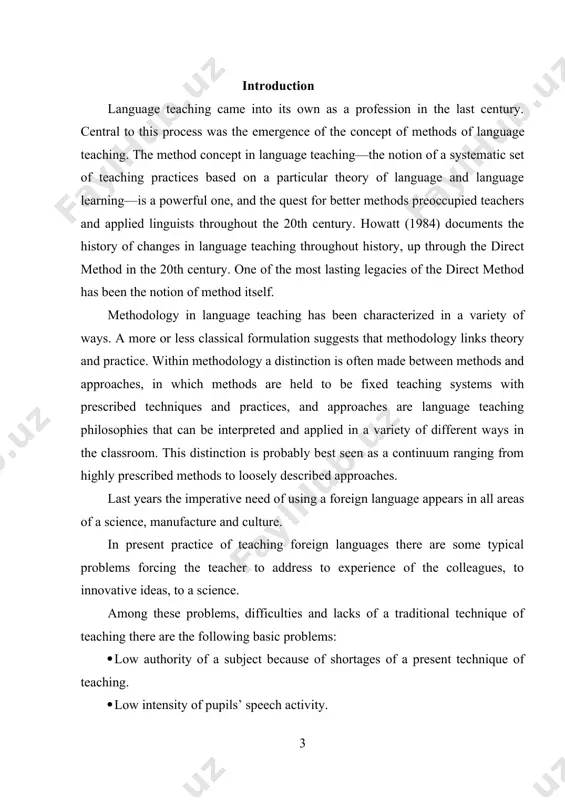 purposes to the detriment of such kinds of language activity as reading and the writing, that has led to the low level of knowing a foreign language of graduates of secondary school. importance and openness of the problem of effective teaching foreign languages have caused its topicality, and consequently the choice of a theme for the given research work. it also has determined the aim of work: to distinguish the most rational techniques of teaching a foreign language which can be used in school. the subject of this course paper is variety of methods and ways and their effectiveness of using in teaching a foreign language. the object of research is the process of teaching and pupils who are the subjects of this teaching process. in this work it is necessary to solve the following primary objectives: 1. theoretically to comprehend and approve in practice available approaches to teaching a …