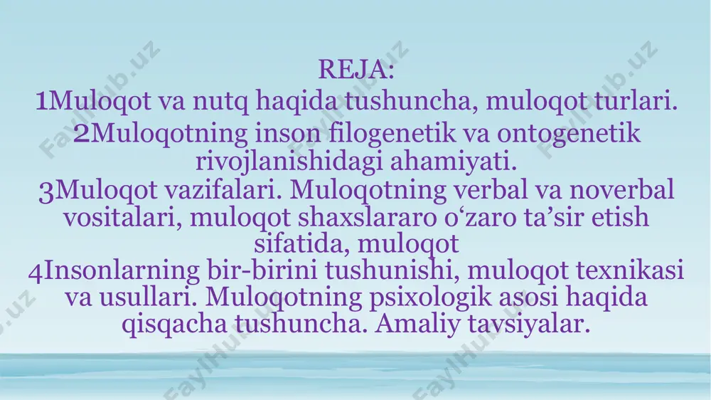 i. nutqda alohida insonning ruhiyati ifoda topadi. nutq xususiy jihatdan alohida shaxsga xos bo‘lib, unda alohida olingan insonning psixologiyasi aks etadi, til esa hamma uchun bittadir. nutq orqali bildirilgan ishoralar yordamida muayyan predmet, harakat, holat va h.k. ifodalanadi. so‘z esa, predmet yoki hodisa to‘g‘risidagi tasavvur bilan bog‘liq. umumlashtirish funksiyasi har bir so‘z umumlashtirish xususiyatiga ega ekanligi bilan bog‘liq, bu esa tafakkurning yuzaga chiqishiga imkon yaratadi. fikr almashuv, ya’ni muloqot muayyan ma’lumotlarni, fikrlarni, tuyg‘ularni odamlar bir-birlariga etkazib berishdan iborat bo‘lgan jarayondir. inson nutqining aniqligi cheklangan miqdordagi nutqiy belgilar – turli murakkablikdagi tarkibiy qismlar (tovushlar, bo‘g‘inlar, so‘zlar va gaplar) yordamida insonning cheksiz-chegarasiz turli-tuman fikrlarini, maqsadlarini va tuyg‘ularini ifodalash imkonini beradi. muloqot mazmuni – bu individualliklararo aloqalarda bir tirik jonzotdan ikkinchisiga etkaziladigan axborot. muloqot mazmuniga tirik mavjudotning ichki motivatsion yoki emotsional holati haqidagi ma’lumotlar kirishi mumkin. muloqot orqali bir tirik mavjudotdan ikkinchisiga, tirik mavjudotni ma’lum tartibda aloqaga kirishishga yo‘naltiruvchi, ularning emotsional holatlari (mamnunlik, …