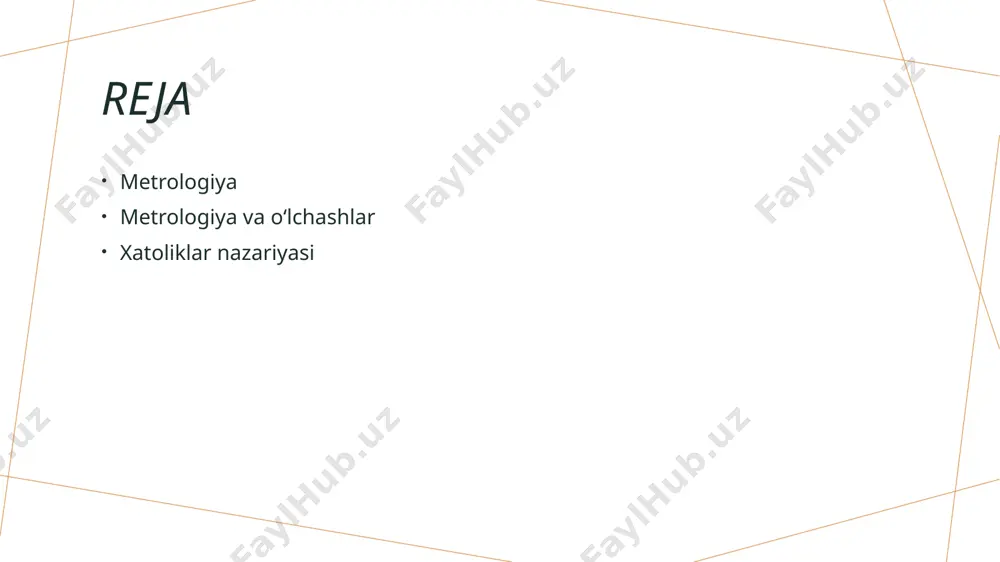 inlaydi. oʻlchashlar metodlari: metrologiyaning asosi va amaliy qoʻllanilishi. o'lchash usullari o'lchash usullari metrologiyada muhim rol o'ynaydi. ular fizikaviy, kimyoviy va biologik o'lchovlarni o'z ichiga oladi, har birining o'ziga xos afzalliklari bor. o'lchash asboblari o'lchash asboblari — metrologiyaning asosi. ular kalibratsiya va standartizatsiya jarayonlarida ishlatiladi, masalan, kaliperlar, termometrlar va voltmetrlar. amaliy qo'llanilishi o'lchash metodlari ilmiy tadqiqotlarda va sanoatda qo'llaniladi. masalan, aniq o'lchovlar innovatsion mahsulotlarni ishlab chiqarishda va sifat nazoratida muhim ahamiyatga ega. metrologiyada standartlar: oʻlchash natijalarining ishonchliligi va aniqligi. 1 standartlar va aniqlik metrologiyada standartlar, o'lchash natijalarining ishonchliligi va aniqligini ta'minlash uchun asosiy vositalardir. ular o'lchovlarni boshqaradi va normativlar belgilaydi. 2 o'lchov ishonchliligi o'lchov ishonchliligi, o'lchov natijalarining takroriyligi va aniq natijalar berish qobiliyatini anglatadi. bu, standartizatsiya jarayonlariga muvofiq amalga oshiriladi. 3 standartizatsiya jarayoni standartizatsiya jarayoni, o'lchov natijalarining har xil sharoitlarda bir xil bo'lishini ta'minlaydi. bu, ilmiy tadqiqotlar va sanoat uchun juda muhimdir. metrologiya va texnologiya: oʻlchashlar yordamida innovatsiyalarni rivojlantirish. metrologiyaning roli …