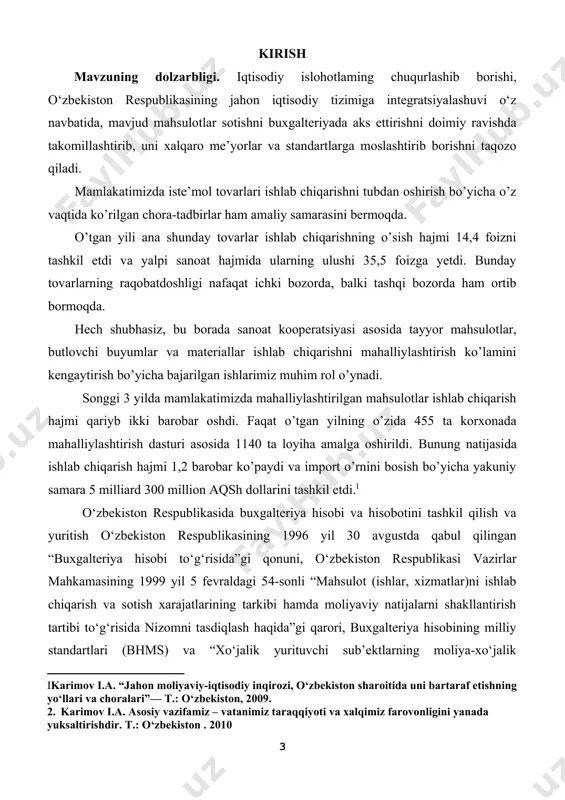izohlab berish va umumlashtirish, asosiy tushunchalarini bayon qilish va uni o‘zbekiston respublikasida aksiyadorlik jamiyatlarining o‘ziga xos xususiyatlarini e’tiborga olgan holda mahsulot sotilishi hisobi va auditini tadqiq etgan holda takomillashtirish zaruriyatidan kelib chiqqandir. yuqorida ta’kidlangan fikrlardan kelib chiqqan holda, tanlangan mavzu hozirgi kunda dolzarb ekanligini ta’kidlab o‘tishimiz mumkin. kurs ishining tuzilishi. kurs ishi kirish, uchta reja, xulosa va adabiyotlardan tarkib topgan. 1. ishlab chiqarish xarajatlari auditining maqsadi, me'yoriy asoslari va xususiyatlari. auditining rejasi va dasturini tuzish ishlab chiqarishning asosiy maqsadi – tovar-moddiy zaxiralarini (materiallar, mehnat va ustama xarajatlar) yakuniy mahsulotga aylantirishdir. bu holatda auditning maqsadi ishlab chiqarish xarajatlarini asosli shakllanganligi va to`g`ri hisobga olinganligini tekshirishdan iborat, chunki, pirovard natijada, ishlab chiqarilgan mahsulot (sotib olingan tovar) larning sotishdan olingan yakuniy moliyaviy natijaning ishonchliligi ularga bog`liq. ishlab chiqarish xarajatlari, davr xarajatlari va moliyaviy faoliyat bo`yicha xarajatlar auditining vazifalari quyidagilardan iborat: a) dastlabki hujjatlar va hisob registrlari ma'lumotlari bo`yicha ishlab chiqarishxarajatlari, davr va moliyaviy …