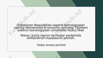 sun’iy neyron tarmoqlar yordamida sinflashtirish masalalari — PPTX
