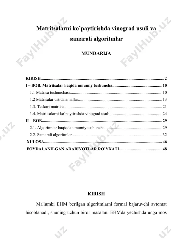 gi; — tuzilgan dastur matnining ko'rinish sifatini keskiri oshiradi; — ishlatilishi mumkin bo'lgan amallar majmui mashina amallari majmuiga bog'liq emas; — bajariladigan amallar odam uchun qulay ko'rinishda, ya'ni amalda qabul qilingan matematik belgilashlarda beriladi; — amallar operandlari uchun dasturchi tomonidan beriladigan shaxsiy ismlar qo'yish mumkinligi; — mashina uchun ko'zda tutilgan ma'lumot tiplaridan tashqari yangi tiplar kiritish imkoniyati yaratilganligi. shunday qilib, ma'lum ma'noda aytish mumkinki, al­goritmik tillar mashina tiliga bog'liq emas. yuqorida aytilganlardan kelib chiqqan holda ma'lum bo'ldiki, algoritmik tilda yozilgan masala yechimining algoritmi to'g'ridan-to'g'ri ehmda bajarilishi mumkin emas ekan. buning uchun esa, algoritm oldindan ishlatilayot-gan ehmning mashina tiliga translyator (kompilyator yoki interpretator) yordamida o'girilishi lozim. translyator — mashina tilida yozilgan maxsus dastur bo'lib, uning asosiy maqsadi algoritmik tillarda yozilgan dastur matnini ehm tiliga tarjima qilishdan iboratdir. amalda dasturlashda foydalanilayotgan algoritmik til­lar o'z ma'nosiga ko'ra algoritmni so'zli-formulali yozish uslubiga o'xshab ketadi, ya'ni ma'lum bir qism ko'rsatmalar oddiy matematik formulalar, boshqa qismlar …