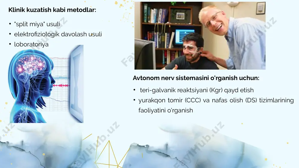 ologik holati miyada ma'lum bir kimyoviy modda mavjudligi yoki yo'qligi bilan chambarchas bog'liq bo'lgan ma'lumotlar tobora ko'payib bormoqda. psixikaga chuqur ta'sir qiladigan har qanday narsa ham miya va butun tanada aks etadi. ma'lumki, qayg'u yoki qattiq depressiya tana (psixosomatik) kasalliklariga olib kelishi mumkin. gipnoz turli xil badandagi kasalliklarga olib kelishi mumkin va aksincha, davolanishga yordam beradi. yoga tanangiz bilan amalga oshiradigan ajoyib tajribalar keng tarqalgan. bundan tashqari, "tabu" ning buzilishi yoki ibtidoiy xalqlarning sehr-jodu kabi psixologik-madaniy usullari sog'lom odamda ham o'limga olib kelishi mumkin. qizig'i shundaki, bu borada platsebo ta'siri, ya'ni "ultramodern" dori o'rniga ishlatiladigan neytral moddaning ta'siri, ularning ijtimoiy mavqei, madaniy darajasi, dini yoki millatidan qat'i nazar, bemorlarning uchdan bir qismi uchun samarali bo'ladi psixikaning miyaga bo'lgan munosabati mahsulotning ishlab chiqaruvchiga munosabati sifatida tushunilmasligi kerak, chunki mahsulot (psixika) ko'pincha ishlab chiqaruvchiga — miyaga juda samarali ta'sir qilishi mumkin. shunday qilib, psixika va miya o'rtasida, aqliy va fiziologik, dialektik munosabatlar …