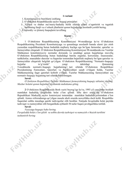o‘zbekiston respublikasining konstitutsiyasi — DOC