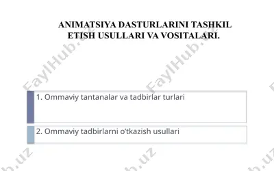 animatsiya dasturlarini tashkil etish usullari va vositalari — PPTX