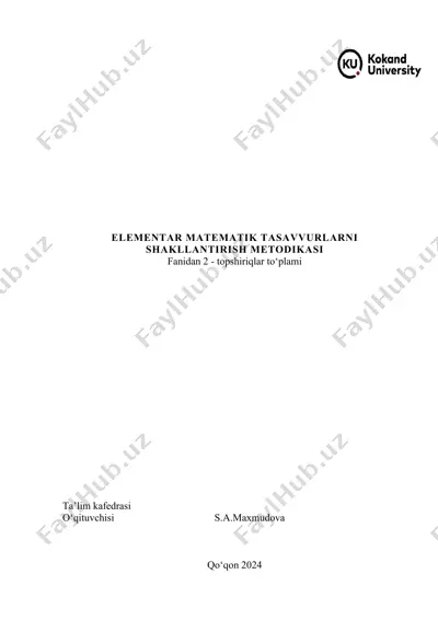 elementar matematik tasavvurlarni shakllantirish metodikasi — DOC