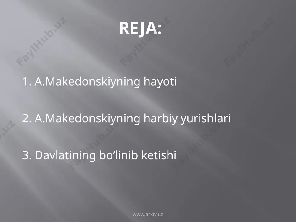 adagi yettita shahar-qal’a aleksandr makedonskiyga qattiq qarshilik ko‘rsatgan. bularning ichida eng kattasi — kiro-pol bo‘lib, kir ii uni boshqa shahar-qal’alarga nisbatan baland devor bilan o‘rattirgandi. uning ichida mahalliy aholining ko‘pchilik qismi, eng jangovar jangchilar to‘plangandi. www.arxiv.uz www.arxiv.uz aleksandr makedonskiy shahar atro-figa xandaq qazittirgan, manjaniqlar (devorteshar mashinalar) bilan devorning bir necha yeridan teshik ochib, u yerdan shaharga bostirib kirmoqchi bo‘lgan. bu urinishi natijasiz chiqqach, u harbiy hiyla ishlatib, shahar ichidan o‘tgan quruq daryo o‘zani orqali o‘zining xos jangchilari bilan shaharga kirgan. kiro-pol mudofaachilari bilan aleksandr makedonskiy jangchilari o‘rtasida shiddatli jang bo‘lgan. unda aleksandr makedonskiy boshi va bo‘yniga tosh tegib yarador bo‘lgan, bir qancha lashkarboshilari (krater va boshqalar) kamon o‘qidan shikastlangan. makedon qo‘shini katta qiyinchilik bilan shaharni egallagan. shahar mudofaachi-lari (jami 15 ming) dan 8000 ga yaqini halok bo‘lgan, qolgani ichki qo‘rg‘onga yashiringan, so‘ng tashnalikdan qiynalib taslim bo‘lgan. makedon qo‘shini qolgan shaharlarni ham shu tariqa qiyinchilik bilan egallagan. www.arxiv.uz aleksandr makedonskiy mahalliy …
