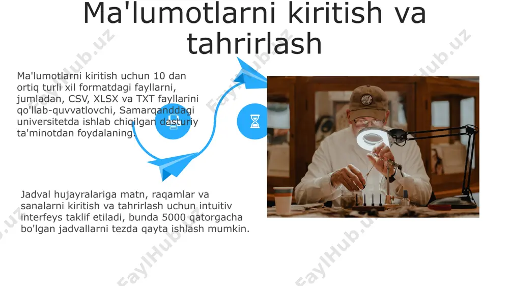 ashgan 3 ta yirik kompaniya vakillarining fikriga ko'ra, tabular ma'lumotlarni avtomatlashtirilgan tarzda qayta ishlash samaradorlikni 25% ga oshirishi mumkin, bu esa vaqt va resurslardan tejash imkonini beradi. jahon bankining 2023 yildagi hisobotiga ko'ra, tabular hujjatlarni yaratish va qayta ishlash bo'yicha malakali mutaxassislarga bo'lgan talab 15% ga oshgan, bu esa tegishli dasturiy ta'minotning dolzarbligini tasdiqlaydi. xulosa va tavsiyalar avtomatlashtirish va skriptlash google apps script yordamida, 2 soat ichida 50 ta turli manbalardan olingan ma'lumotlarni bitta yaxlit jadvalga jamlash va samarqanddagi tahlilchilarga yuborish mumkin. microsoft power automate platformasi orqali 30 dan ortiq turdagi fayllarni (masalan, .csv, .xls) avtomatik ravishda birlashtirish va 20000 ta qatorli yangi jadval yaratish mumkin. microsoft power automate platformasi orqali 30 dan ortiq turdagi fayllarni (masalan, .csv, .xls) avtomatik ravishda birlashtirish va 20000 ta qatorli yangi jadval yaratish mumkin. maqsad va vazifalar тошкент шаҳридаги 2023 йилги тадқиқот кўрсатишича, ушбу воситалар тўплами ҳужжатларни ишлаш самарадорлигини 25% га оширади ва вақтни …
