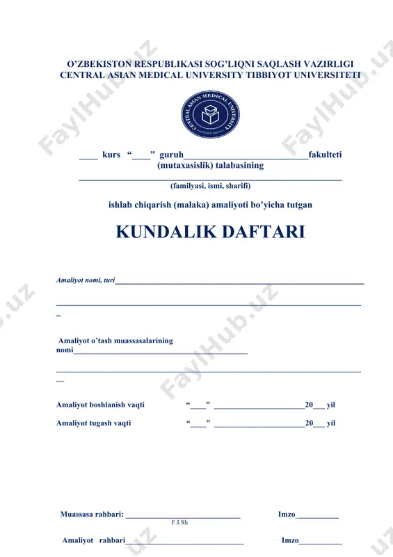 bergan topshiriqlarni o’z vaqtida va sifatli bajardim. malakaviy amaliyot davrida quyidagi konikmalarga _____________________________________________________ ________________________________________________________ega bo’ldim. amaliyotni o’tib bo’lgach quyidagi amaliy ko’nikmalar va tushunchalarni o’zlashtirib oldim:_______________________________________________ ______________________________________________________________. 1. ishchi dezinfeksiоn eritma tayyorlash; 2. bоrmashinani ulash va uzish; 3. 4. 5. 1. ish joyizdan foto lavxa 2. ish joyizdan foto lavxa 3. ish joyizdan foto lavxa 4. ish joyizdan foto lavxa image1.png