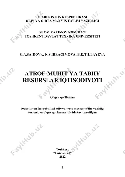 atrof-muhit va tabiiy resurslar iqtisodiyoti — DOCX
