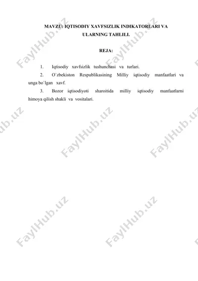 iqtisodiy xavfsizlik indikatorlari va ularning tahlili — DOC
