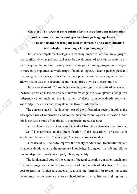 ve a huge impact on education, as they “open up completely new methods of teaching and learning” [4]. the use of computer technology in school teaching practice should be based on general didactic principles, the main of which are: - the principle "from simple to complex": the gradual complication of the elements of information and communication technologies used; - the principle of taking into account the age characteristics of children, the degree of their language skills; - the principle of individualization and differentiation of training. thus, the introduction of computer technologies creates the prerequisites for the intensification of the educational process. they allow in practice to use psychological and pedagogical developments that ensure the transition from the mechanical assimilation of knowledge to mastering the ability to independently acquire new knowledge. computer technologies contribute to the disclosure, preservation and development of personal qualities of students. the computer also provides comprehensive (current, …