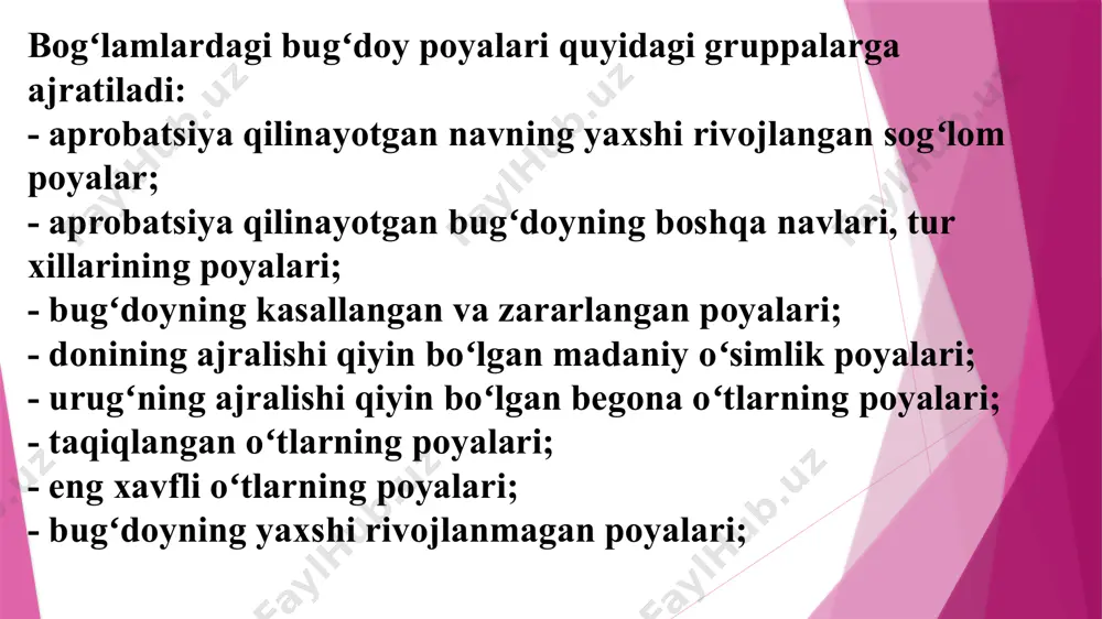 r tuzilib mazkur komissiyalarga 500 ga yaqin tegishli tayyorlov, taʼminot tashkilotlari va ilmiy muassasalarning mutaxassislari jalb qilinib, ushbu komissiyalari tomonidan 20-25 ish kuni davomida 3200-3300 dan ortiq urug‘lik yetishtirish huquqiga ega bo‘lgan urug‘chilik subyektlari, elita urug‘chilik xo‘jaliklari va ilmiy muassasalarning urug‘lik uchun ajratilgan maydonlarida namunalar olinib tahlil qilinishi va tegishli hujjatlar rasmiylashtirilishi belgilandi. shu sababli joylarda tuzilgan aprobatsiya komissiyalari tomonidan respublikamizda kelgusi 2024-yil g‘alla hosili uchun serhosil, navdorlik sifat ko‘rsatkichlari davlat standartlariga to‘liq javob beradigan urug‘lik don jamg‘arish maqsadida, inspeksiyaning hududiy boshqarmalari va tuman bo‘limlarining jami 141 ta inspektorlari tomonidan yuqorida qayd etilgan nizom talablari asosida aprobatsiyani ko‘rigini o‘tkazilishi, navga xos bo‘lmagan aralashmalari va begona o‘tlar mavjud maydonlarni urug‘likdan chiqarish va yaroqsiz deb topish bo‘yicha nazorat tadbirlari boshlab yuborildi. bundan tashqari, tumanlarga biriktirilgan inspektorlar tomonidan, “urug‘chilik to‘g‘risida”gi qonuni talablariga asosan urug‘lik don qabul qiluvchi “o‘zdonmahsulot” ak tizimidagi 34 ta don korxonalar ularga qarashli 73 ta maskanlar va 65 ta urug‘lik …