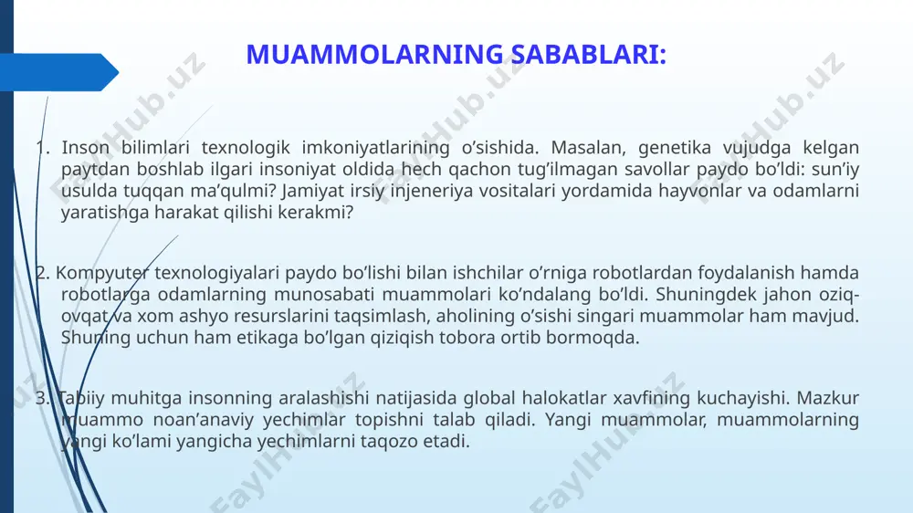 hiyatida o’zgarishlar ( o’ch olish hissi) nikohsizlik oilasiz homila musulmon mamlakatlarida nikohsiz orttirilgan homilani qabul qilmaslik kuchliligidan homila egasining homilani yo’qotishga urinishi o’lim jazosi * illat * * * * * illatlar * yolg’onchilik * * * * * xulosa axloq - oliy mavjudotga ato etilgan oliy neʼmat. yaʼni axloqning kelib chiqishi ilohiy manbadandir. ana shu ilohiy asosni asrab-avaylab, taraqqiy toptirish har bir insonning asosiy vazifasi, burchi. shu bois oʼz-oʼzini va iloji boʼlsa, oʼzgalarni axloqiy tarbiyalash barcha muqaddas kitoblarda savob sanaladi. shuning uchun inson umri davomida axloq normalariga rioya qilib hayot kechirishi lozim. *