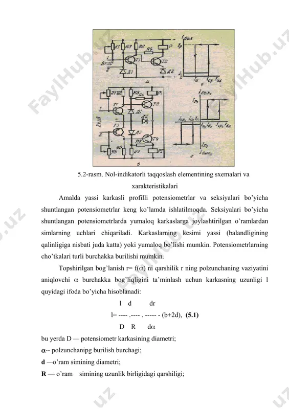 osil bo’lsa u haqida birlamchi signalni ars ga uzatadi. funksional va struktura sxemalarda topshirish va taqqoslash vositalari birga ko’rsatiladi. diskret chiqishi taqqoslash vositalarda elektrik kattaliklarning taqqoslashni 2 ta prinsipi qo’llanadi: absolyut qiymati va fazalar bo’yicha. absolyut qiymati bo’yicha taqqoslash o’zgarmas va o’zgaruvchan tok uchun amalga oshiriladi. ikkita elektrik kattaliklar uchun qo’llanadi. analog va raqam taqqoslash vositasi sifatida avtomatikada hisoblash qurilmalari ham qo’llaniladi. misol sifatida elektrik va elektromexanik taqqoslash vositalardan quyidagilarni keltirsa bo’ladi: ko’prik sxemalar, yarim o’tkazgich elementlardan, sxemalar, elektromagnit qurilmalar, selsin juftliklari va boshqalar. foydalanilgan adabiyotlar ro’yxati: 1. i. karimov. jaxon moliyaviy-iqtisodiy inqirozi, o’zbekiston sharoitida uni betaraf etishning yo’llari – toshkent, "o’qituvchi", 2009. 2. miraxmedov d.a. avtomatik boshqarish nazariyasi. oliy texnika o’quv yurti talabalari uchun darslik. - тoshkent, " o’qituvchi", 1993. - 285 b. 3. borodin i.f. osnovi avtomatiki. – m.: kolos, 1987, 320 s. 4. borodin i.f., nedilko n.m. avtomatizatsiya texnologicheskix protsessov. - m.;, agropromizdat, 1986. -386 s. image1.png …
