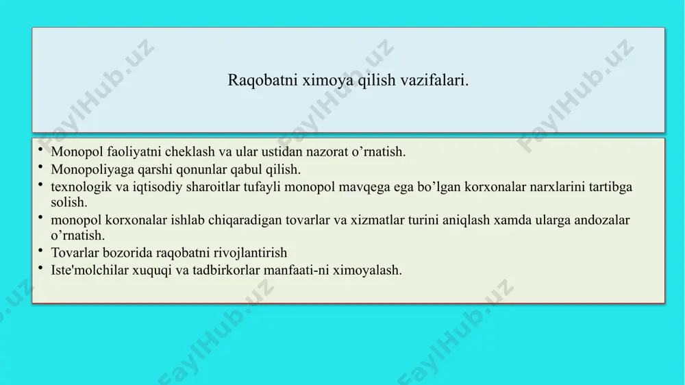 ga koʻmaklashadi. 6. milliy xoʻjalikning xalqaro integrasion jarayonlarda faol ishtirok etishga erishish. bu mamlakatning jahon iqtisodiyotida oʻz oʻrnini topishi, xalqaro iqtisodiy munosabatlarning teng xuquqli ishtirokchisiga aylanishiga erishishga sharoit yaratadi. 7. bular iqtisodiy siyosatning strategik, ya'ni uzoq davrga muljallangan maqsadi hisoblanadi. davlat strategik maqsadlardan kelib chiqib qisqa davrdagi vazifalarini belgilaydi. bular jumlasiga iqtisodiy tanglikdan chiqib ketish, narxlarning barqarorligini ta'minlash, investision faollikni ragʻbatlantirish, eksport salohiyatini oshirish, innovasion rivojlanishni ta'minlash, yangi tashqi bozorlarga kirib borish kabilar kiradi. davlat iqtisodiy siyosatining asosiy yoʻnalishlari pul-kredit siyosati— bu davlatning monetar siyosati boʻlib, u pul muomalasini tartiblash, tovar va pul massasi oʻrtasidagi muvozanatni ta'minlash, iqtisodiyotdagi pul oqimlarini tartibga solib turishga qaratiladi. fiskal siyosat - bu davlatning soliq-byudjet siyosatidir, unga binoan soliq tushumlari belgilanadi, byudjet mablagʻlari aniq maqsadlar yoʻlida ishlatilishi koʻzda tutiladi. agrar siyosat davlatning qishloq xoʻjaligini qoʻllab-quvvatlashga qaratilgan siyosatidir. u qishloq xujaligining barqaror oʻsishini, oziq-ovqat mustaqilligi va xavfsizligini ta'minlashni koʻzda tutadi. tashqi iqtisodiy siyosat davlatning oʻzaro foydali …