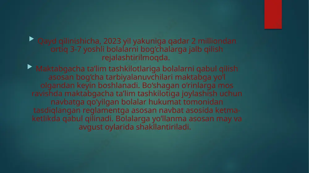 ‘lgan bolalar uchun guruhlar faoliyatini yo‘lga qo‘yishga ruxsat etilgan. e'tiboringiz uchun rahmat image6.jpg image7.jpg image2.png image3.png image4.png image5.png /docprops/thumbnail.jpeg