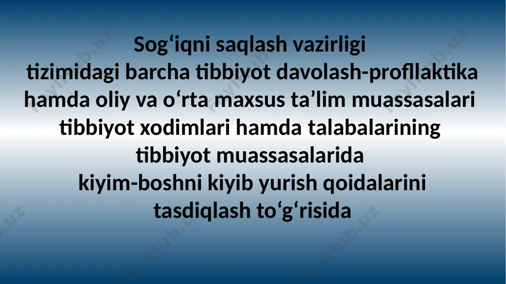 l sog‘iqni saqlash vazirligi tizimidagi barcha tibbiyot davolash-profllaktika hamda oliy va o‘rta maxsus ta’lim muassasalari tibbiyot xodimlari hamda talabalarining tibbiyot muassasalarida kiyim-boshni kiyib yurish qoidalarini tasdiqlash to‘g‘risida obrazets zagolovka obrazets teksta vtoroy uroven tretiy uroven chetvertiy uroven pyatiy uroven 19.09.2024 ‹#› obrazets zagolovka obrazets podzagolovka 19.09.2024 ‹#› obrazets zagolovka obrazets teksta vtoroy uroven tretiy uroven chetvertiy uroven pyatiy uroven 19.09.2024 ‹#› obrazets zagolovka obrazets teksta 19.09.2024 ‹#› obrazets zagolovka obrazets teksta vtoroy uroven tretiy uroven chetvertiy uroven pyatiy uroven obrazets teksta vtoroy uroven tretiy uroven chetvertiy uroven pyatiy uroven 19.09.2024 ‹#› obrazets zagolovka obrazets teksta obrazets teksta vtoroy uroven tretiy uroven chetvertiy uroven pyatiy uroven obrazets teksta obrazets teksta vtoroy uroven tretiy uroven chetvertiy uroven pyatiy uroven 19.09.2024 ‹#› obrazets zagolovka 19.09.2024 ‹#› 19.09.2024 ‹#› obrazets zagolovka obrazets teksta vtoroy uroven tretiy uroven chetvertiy uroven pyatiy uroven obrazets teksta 19.09.2024 ‹#› obrazets zagolovka obrazets teksta 19.09.2024 ‹#› obrazets zagolovka obrazets …
