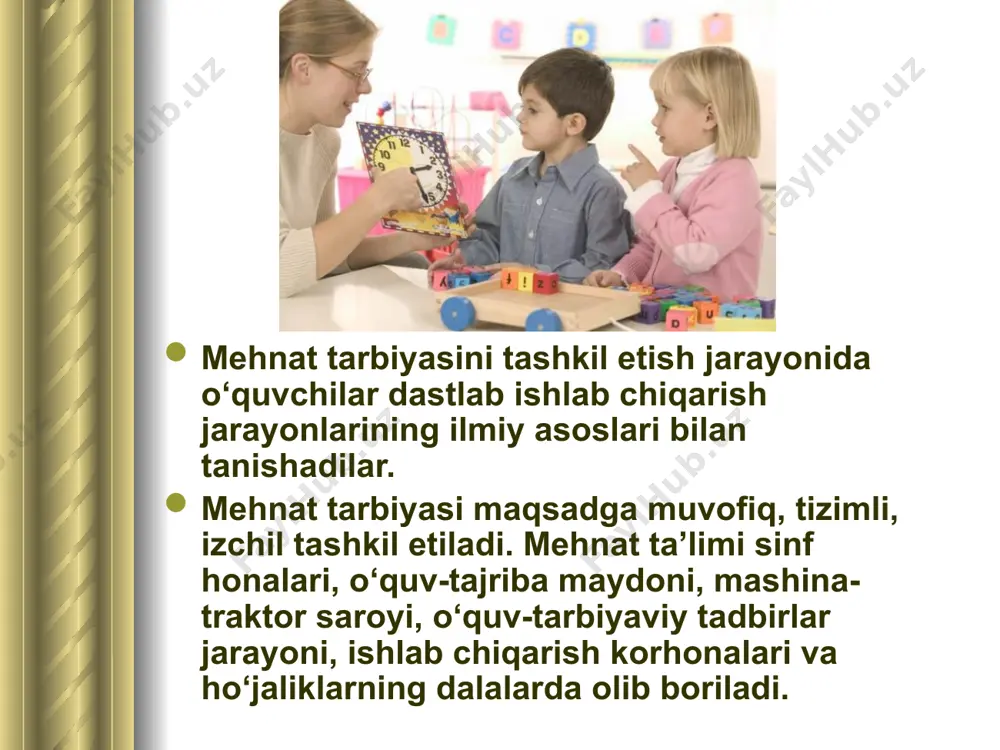 dilar, uy hayvonlarini parvarishlaydilar, ro‘zg‘or texnikalarini ta’mirlash bilan shug‘ullanadilar. oila byudjeti va uni yuritish bilan bog‘liq topshiriqlarni bajaradilar, oilada bolalar va kattalar mehnatini hamkorlikda tashkil etishning imkoniyatlari cheksiz. iqtisodiy ta’lim-tarbiyaning uzluksizligi va uzviyligi. iqtisodiy bilimlar avvalo oila muhitida, so’ng ta’lim turlari jarayonida shakllantirilib boriladi. bu ijtimoiy tajribalarni o’zlashtirilishi, malakaga ega bo’lish orqali mustahkamlanib boriladi. iqtisodiy savodxonlik insonni iqtisodiy jihatdan voqea-xodisalarni tahlil qilish, unga baxo berish va qaror qabul qilish, shaxsni o’z turmush tarzini erkin tanlashi va tanlov oqibatini ko’z o’ngiga keltira olishini tushunamiz. iqtisodiy savodxonlik masalasi insonninng dunyoqarashi va tajribalari bilan bog`liq holda rivojlanadi. iqtisodiy savodxonlikni oshirishning ob’ektiv va sub’ektivsabablari mavjud: ob’ektiv-shaxsning o’ziga bog`liq bo’lmagan va jamiyatda tarkib topgan iqtisodiy ijtimoiy munosabatlar va institutlarga bog`liq. sub’ektiv yo’llari esa- har bir shaxsnining o’ziga va jamiyatdagi mavjud imkoniyatlardan foydalana olish qobiliyatiga bog`liq. oila boladagi tejamkorlikni, mexnatsevarlikni va iqtisodiy fikrlashni shakllantirishda asosiy manba bo’lib xizmat qiladi. oila byudjeti-bu oilaning daromadlari, xarajatlarining balansidir. oila …