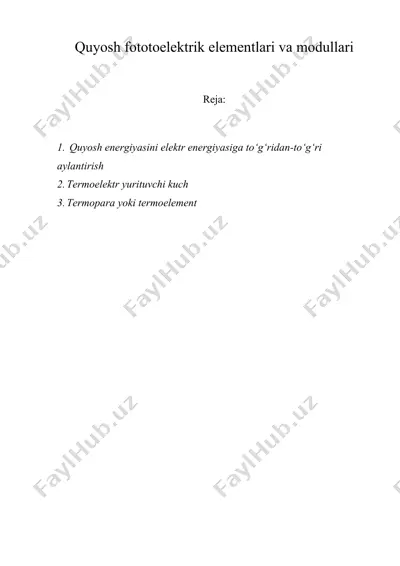 quyosh fototoelektrik elementlari va modullari — DOCX