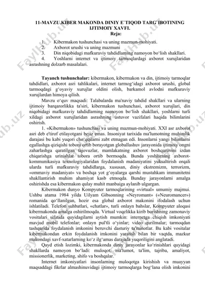 kiber makonda diniy e'tiqod  targ'ibotining ijtimoiy xavfi — DOC