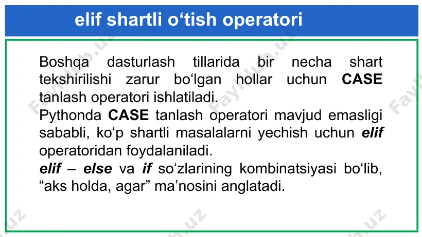 elif operatori (pythonda shartli o‘tish operatori) - Page 3