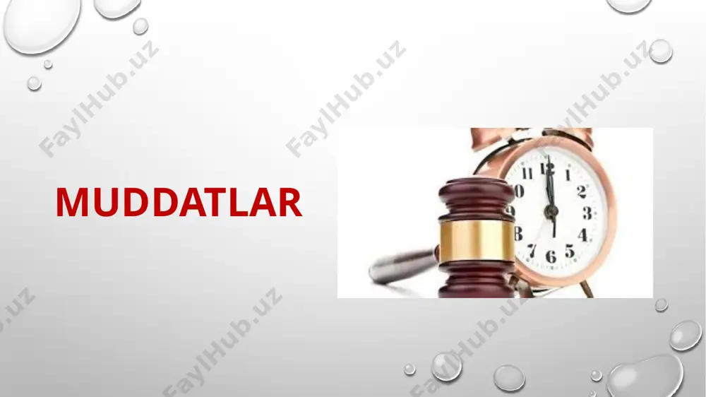 haxsning qonuniy vakillari bo‘lmasa; tegishli munosabatni tartibga soluvchi qonunchilik hujjatining amal qilishi to‘xtatilgan bo‘lsa. mediatsiya tartib-taomilini amalga oshirish to‘g‘risida kelishuv tuzilgan taqdirda. agar ushbu moddada ko‘rsatilgan holatlar da’vo muddatining oxirgi olti oyida, bu muddat olti oydan kam bo‘lsa, da’vo muddatida vujudga kelgan yoki davom etib turgan bo‘lsa, da’vo muddatining o‘tishi to‘xtatiladi. muddatning to‘xtatib turilishiga asos bo‘lgan holat barham topgan kundan boshlab da’vo muddatining o‘tishi davom etadi, bunda muddatning qolgan qismi olti oygacha, da’vo muddati olti oydan kam bo‘lsa, da’vo muddatiga qadar uzaytiriladi. da’vo muddatining o‘tishi belgilangan tartibda da’vo qo‘zg‘atilishi bilan, shuningdek majbur shaxs qarzni tan olganligini ko‘rsatuvchi harakatlarni qilishi bilan uziladi. uzilishdan keyin da’vo muddatining o‘tishi yangidan boshlanadi, uzilishgacha o‘tgan vaqt esa — yangi muddatga qo‘shilmaydi. agar da’vo sud tomonidan ko‘rilmasdan qoldirilgan bo‘lsa, da’vo qo‘zg‘atilganga qadar o‘ta boshlagan da’vo muddati umumiy tartibda davom etadi. agar jinoyat ishi bo‘yicha qo‘zg‘atilgan da’vo sud tomonidan ko‘rilmasdan qoldirilgan bo‘lsa, da’vo qo‘zg‘atilgunga qadar o‘ta boshlagan …