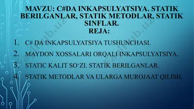 c#da inkapsulyatsiya — PPTX