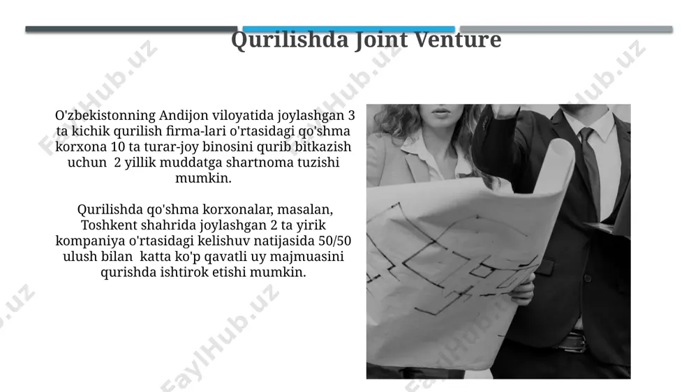 rgan. yangi texnologiyalar va ishlab chiqarish munosabatlari oʻzbekistonning 2023-yilgi qurilish sohasidagi loyihalarida 3d-modellashtirish va bim texnologiyalarining qoʻllanilishi mehnat unumdorligini 15% ga oshirdi va ishlab chiqarish munosabatlarini raqamlashtirishga olib keldi. samarqand viloyatida 2022-yilda qurilgan “smart city” loyihasi kommunikatsion texnologiyalarining jadal rivojlanishi tufayli ishlab chiqarish munosabatlarini global miqyosda integratsiyalashuviga misol boʻldi. feodal qurilish xiv-xv асрлардаги ўрта осиёдаги феодал қурилишда 100 га яқин устахоналар, 500 дан ортиқ ҳунармандлар иштирок этиб, самарқанддаги регистон майдони каби йирик лойиҳаларни амалга оширган. феодал даврдаги қурилиш материалларининг таъминоти асосан ер эгалари томонидан таъминланган бўлиб, 15-16 асрлардаги хива шаҳрининг кенгайишида 5000 га яқин деҳқон хўжаликлари иштирок этган. qurilishda ishlab chiqarish munosabatlarining shakli qurilishda 2023-yilda toshkent shahrida amalga oshirilgan yirik loyihalarning 70%ida pudrat shartnomalari asosida ishlab chiqarish munosabatlari kuzatildi, bu esa bozor iqtisodiyotining rivojlanishini aks ettiradi. surxondaryo viloyatining qishloq hududlarida 30% qurilish ishlari mahalliy jamoalar tomonidan o'z-o'zini boshqarish tamoyili asosida, ya'ni an'anaviy mehnat taqsimotining saqlanib qolishini ko'rsatadi. e'tiboringiz uchun rahmat …