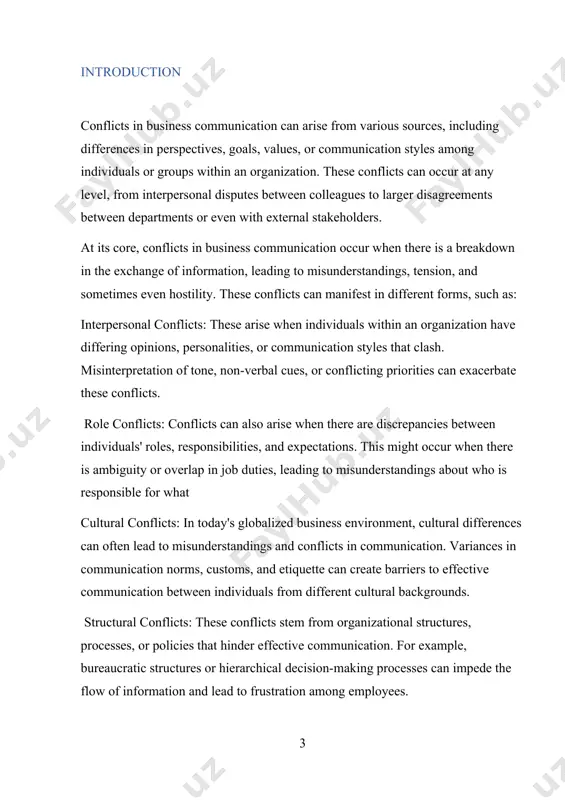 ips. emotional reactions: emotional reactions to communication can lead to conflicts, as individuals may react emotionally rather than rationally. power struggles: power dynamics in business relationships can also lead to conflicts in communication, as individuals may feel threatened or undermined. lack of listening skills: poor listening skills can lead to misunderstandings and conflicts in business communication, as individuals may not fully understand the message being conveyed. poor conflict resolution skills: finally, poor conflict resolution skills can exacerbate conflicts in business communication, as individuals may not know how to effectively resolve conflicts and misunderstandings. communication breakdowns misunderstandings often arise when there is a lack of clear communication between individuals. this can happen when messages are unclear, not properly conveyed, or are misinterpreted. different perspectives: people have different ways of viewing situations, which can lead to misunderstandings when their perspectives clash. this can include misunderstandings based on cultural differences, personal experiences, or …