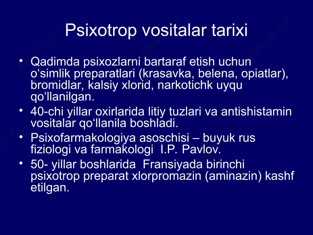 mlariga ta’sir etadi (izolirlangan d2-antagonizm) bemorlarda emotsional xolat va kognitiv funksiyalarni yomonlashtirib depressiya chaqiradi yomon komplaentlik bemorlarni xayot sifatini yomonlashtiradi atipik neyroleptiklar: sezilarli antipsixotik ta’sir eps va neyroendokrin simptomlarning yo‘qligi yoki dozaga bog‘liqligi nojo‘ya adreno- va xolinolitik effektlar deyarli kuzatilmaydi shizofreniyaning ijobiy va salbiy simptomlariga taxsir etadi (qo‘shma d2- va 5-nt-antagonizm) kognitiv funksiyalar va emotsional xolatni yaxshilaydi bemorlar tomonidan yaxshi qabul qilinadi yaxshi komplaentlik bemorlarni xayot sifatini yaxshilaydi * * neyroleptiklarning prolongirlangan formalari ta’minlaydi: terapevtik ta’sirning maksimal uzluksizligi uzoq davom etuvchi terpiya zarurligini tushunmagan bemorlarda dori vositalarini qabul kilishni ishonchli nazorati dori vositalarining stabil va past konsentratsiyasi va shu sababli nojo‘ya ta’sirlarning sust namoyon bo‘lishi past summar doza kechki nojo‘ya ta’sirlarning shu jumladan kechki diskineziya rivojlanish xavfini kamaytiradi, davolashning umumiy tannarxini pasaytiradi. ish foliyati bilan shig‘ullanuvchi bemorlarda qulay dozalash rejimi va bemorlarda komlaentlik oshishi * * prolongirlangan neyroleptiklar preparat savdo nomi yuborish usuli ta’sir davom. flufenazin moditen-depo m/o 2-4 xafta …