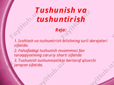 tushunish va tushuntirish: tushunish va uning bilish ko'rsatmalari — PPTX