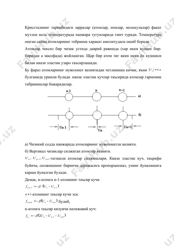 обланади. фононлар квази заррадир. спини ноль. шунинг учун улар бозе-эйнштейн статистикасига буйсунади. _1405781851.unknown _1405781853.unknown _1405781855.unknown _1405781856.unknown _1405781857.unknown _1405781854.unknown _1405781852.unknown _1405781849.unknown _1405781850.unknown _1405781848.unknown
