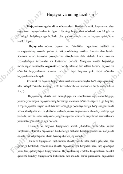 hujayra va uning tuzilishi — DOCX