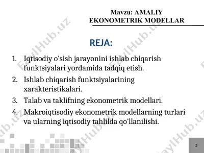 amaliy ekonometrik modellar — PPT