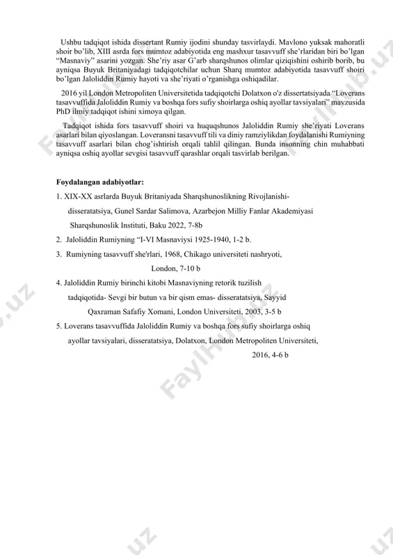 iritdi. 1944 yili misrda o’z ilmiy faoliyatini davom ettirgandan so’ng esa, john arberri london universitetining sharq va afrikashunoslik fakultetida fors tili kafedrasida rahbar sifatida vladimir minorskiydan keyin ko’p muvaffaqqiyatlarga erishdi. o’sh paytda u kembrij universitetida ishlash uchun qaytib kelgan paytda, a. storiy ham janob tomas adams arab tili bo’yicha professorlik maqomiga nikolsondan keyin erishgan. ammo, 1947 yilda a. storiy ilmiy faoliyatini yakunlagandan so’ng, arberri qadrdon ustozi nikolson va uning xayrixohi bo’lgan browni o’rinlariga kembrij universitetida janob tomas adams professori maqomida o’z faoliyatini davom ettirdi. garchi arberriy rumi haqida olib borgan tarjimalarini nikolson hayotlik paytida nashir qilmagan bo'lsada, kembrij universitetidagi 20 yillik ilmiy tadqiqot faoliyatlarida ustozi nikolsonning tarjima loyihasi va rumiyning g'arbga tanishtirishga bag'ishladi. arberrining keng ko'lamdagi ilmiy natijalari uning o'lmas atirguli bo'lgan rumiy she'rlari tarjimasi, “fors lirika antologiyasi” (1948), “rumiy to'rtliklarining nazm tarjimalari” (ruboyi 1949), “rumiy ma'ruzalari va nutqlari tarjimasi” (fihimafih, 1961), ikki jildli rumiyning “masnaviyidan tanlangan hikoyalarning nasriy tarjimalari …