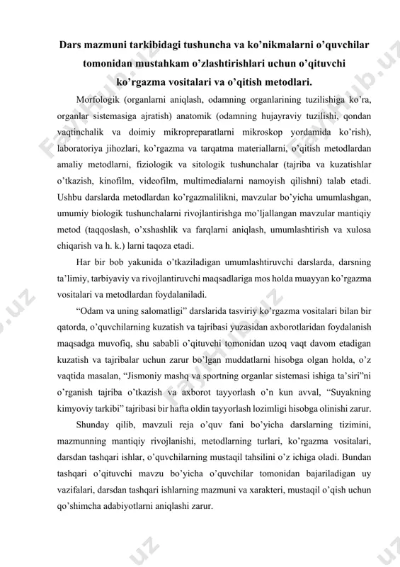 lar uy vazifasi foydalaniladigan adabiyotlar: 1. m.n. muminova, m.a. maksumova «kasbiy etika va etiket», uslubiy qo’llanma, t.,2006. 2. i. a. karimov «istiqlol va ma’naviyat» t.,1994. 3. i. a. karimov «o’zbekiston buyuk kelajak sari» t.,1998. 4. n. e. muhammadiyev «kasb etikasi va estetik madaniyati»- toshkent,1998 y. 5. m. abdullayev, e. xakimov «vvedeniye v etiku»-namangan, 1998. 6. abdulla sher «axloqshunoslik» ma’ruzalar matni, toshkent, 2000 7. v.g. fedsov «kultura servisa» uchebno-prakticheskoye posobiye - m., «prior», 2001. 8. a.a. avloniy «turkiy guliston yohud ahloq», t. 1992. 9. y. y. petrunin, v.k. borisov «etika biznesa» m., «delo»,2000. 10. s. s. gulomov «tadbirkorlik va kichik biznes» - t., «shark», 2002.
