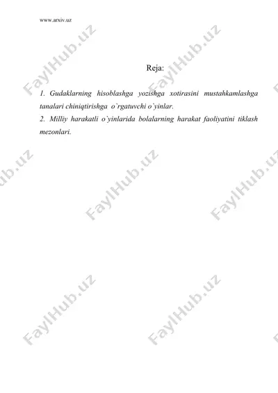 maktabgacha tarbiya yoshidagi bolalarga milliy harakatli o`yinlarini o`rgatish metodlari — DOC