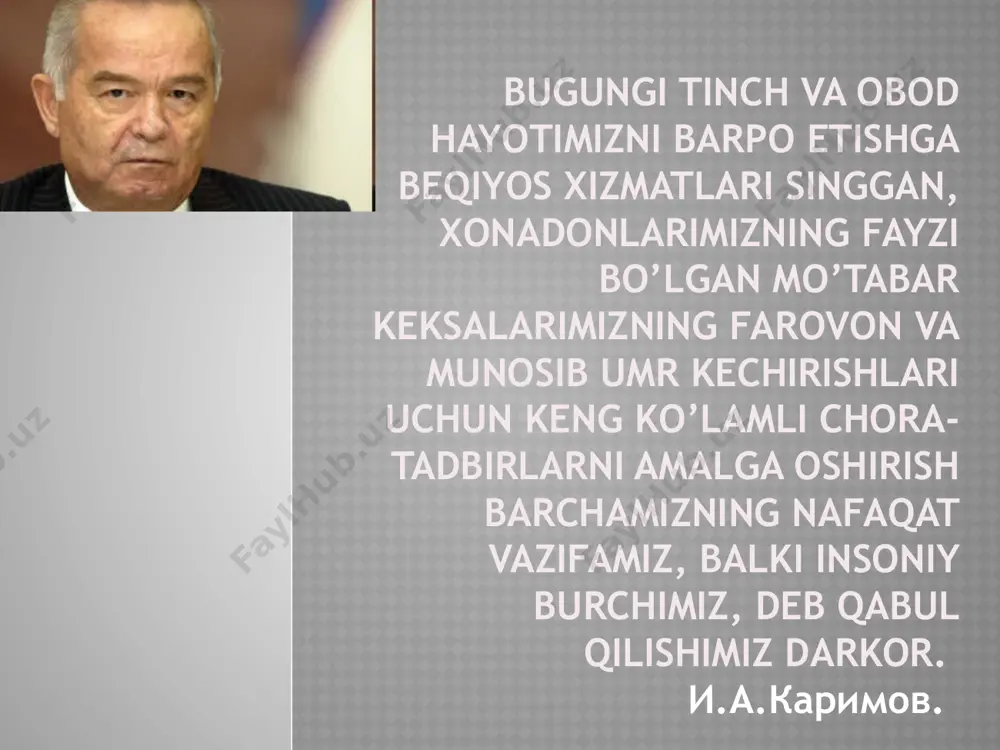an bobo va buvi. bunday kishi bilan, ayniqsa, bola uchun munosabat qilish juda qiyin bo’ladi. 3-tip. “jabrdiyda” – bu altruist bo’lib, uning uchun o’z yaqinlariga xizmat qilish hamma narsadan muhim sanaladi. “menga e’tibor bermanglar, asosiysi, sizlar tinch bo’lsalaringiz bas”, - deyishadi ko’pincha, bunday bobo va buvilar. bunday bobo va buvilarning o’z nevalari bilan munosabatlari ham shunga mos bo’ladi. 4-tip. “o’rtoq” – bunday bobo va buvilar nevaralarining o’yin va sho’xliklariga indamay turadilar, hech qanday mas’uliyat his etmaydilar. agar ota-onalar ularni “uyni boshiga ko’targan bolalar”ga qaramaganlikda ayblashsa, ular: “men hech narsa qila olmadim, asli bolalaringiz shunaqa quloqsiz”, - deb javob qaytarishadi. 5-tip. “rahbar va yo’lboshchi” – aqlli va donishmand kishi sifatida suv ostida qanday toshlar borligini yaxshi biladi, shuning uchun ham bolani xotirjamlik bilan hayot yo’li sari etaklaydi. ammo agar bola nimanidir mustaqil bajarishga intilayotganligini sezsa, o’zini chetga oladi va bolaga o’zini namoyon etish uchun imkon beradi. keksalik yosh davri bila bog`liq …