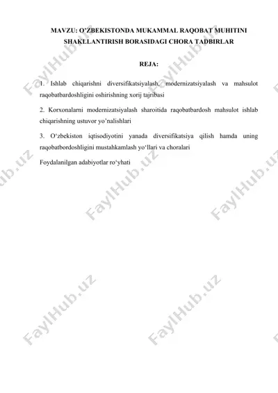 diversifikatsiya va raqobatbardosh ishlab chiqarish — DOCX
