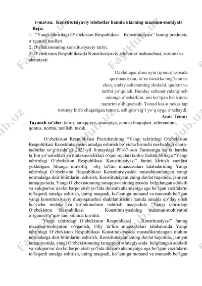konstitutsiyaviy islohotlar hamda ularning mazmun-mohiyati — DOCX