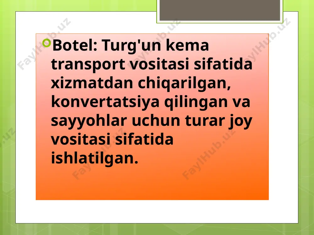, "ekonomi plyus", "biznes", "biznes plyus", "junior suite", "suite" kompleks xizmatga ega. "admiral beach" kemasi bortida: 500 kishiga mo'ljallangan "akvarium" ziyofat zali (to'liq panoramali derazalar, yuqori qavatda 16 m balandlikda joylashgan, klyazminskoye suv omborining chiroyli ko'rinishi), a "admiral" restoranining eski kema sifatida stilize qilingan 100 o'rinli kichik zali, shou-bar, kichik restoran zali tomidagi yozgi kafe (7-pastki). kemaning 5-pastki qismida "junior" va "suite" xonalariga ulashgan sauna-salon mavjud (to'g'ridan-to'g'ri kirish joyi mavjud). sauna deluxe (umumiy maydoni 100 kv.m.), yashash xonasini, bilyardli zalni, dam olish xonasini, mini-hovuzni o'z ichiga oladi. klyazma tomon to'g'ridan-to'g'ri chiqish bor. karaoke, sport anjomlari bilan jihozlangan. afsuski, sankt-peterburgda klassik qayiqlar topilmadi. buning uchun barcha sharoitlar mavjud - daryo, kanallar va sayyohlarni qiziqtiradigan ko'plab joylar. shimoliy poytaxtning 300 yilligiga, hokimiyat xona zaxiralarining etishmasligidan qo'rqib, malaya nevada yo'lga ikkita daryo kruiz kemasini qo'ydi. ular o'z vazifalarini bajardilar, langarlarni tortdilar va daryo kengliklarini haydashga kirishdilar ... to'g'ri, endi tez orada birinchi qayiq …