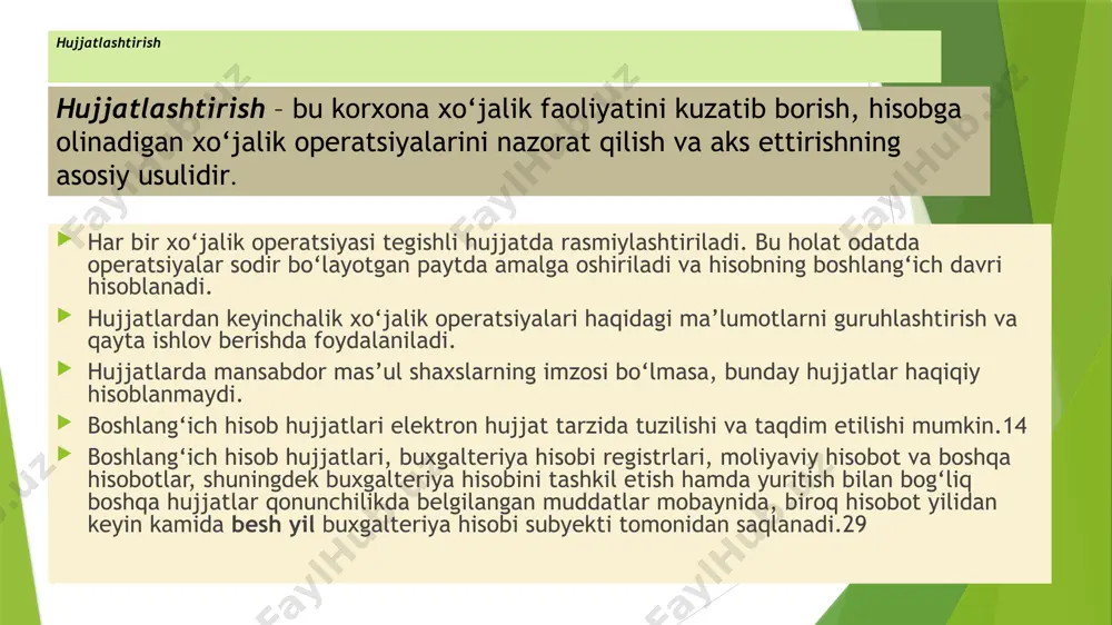 aviy hisobotni davomiylik qoidasi asosida tayyorlash xo‘jalik yurituvchi sub’ekt doimiy harakat qilishini va uzoq muddat davomida o‘z faoliyatini davom ettirishini, ya’ni xo‘jalik yurituvchi sub’ektning o‘zini tugatishiga yoki o‘z faoliyati sohasini qisqartirishga ehtiyoji yo‘qligini bildiradi. buxgalterlarning xalqaro gerbi ishonchlilik. avvalo, buxgalterlar tomonidan ilmiy, nazariy bilimlarning amaliyotda vijdonan qo‘llanilishi xo‘jalik yurituvchi sub’ektlar faoliyatining ishonchli bo‘lishini ta’minlaydi. aniqlik (ishonchlilik) printsipi axborotda muhim xato yoki g‘arazlilik bo‘lmasa va foydalanuvchilar unga tayanishlari mumkin bo‘lsa, ishonchli hisoblanadi. operatsiyalar yoki voqealarning ishonchliligi, odatda, dastlabki hisob hujjatlari bilan tasdiqlanishi lozim. demak, axborotlar ishonchliligi dastlabki hisob hujjatlarini yuritish va buxgalteriya hisobi registrlarini to‘lg‘azishdan to buxgalteriya balansi va moliyaviy hisobotning boshqa shakllarini taqdim etishgacha bo‘lgan butun buxgalteriya hisobini yuritish va moliyaviy hisobotni tuzishning asosiy printsipi hisoblanadi. ko‘rsatkichlarning qiyoslanuvchanligi ko‘rsatkichlarning qiyoslanuvchanligi - moliyaviy axborot foydali va mazmunli bo‘lishi uchun u turli hisobot davrlaridagi axborotlarga qiyoslanadigan bo‘lishi kerak. ko‘rsatkichlarning qiyoslanuvchanligi printsipi, birinchidan, korxona faoliyati to‘g‘risidagi ma’lumotlarning boshqa korxonalar faoliyati to‘g‘risidagi o‘xshash axborotlar …