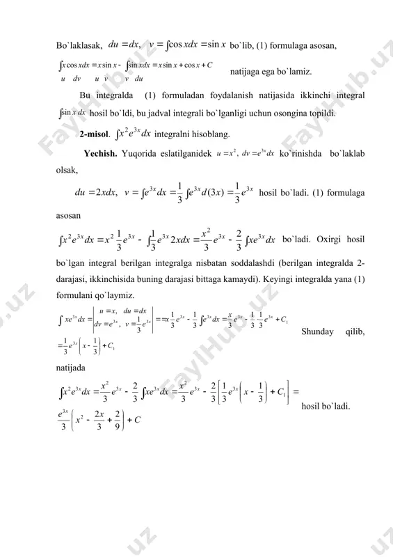 aniqmas intеgralda o`zgaruvchini almashtirish bo`laklab intеgrallash - Page 5