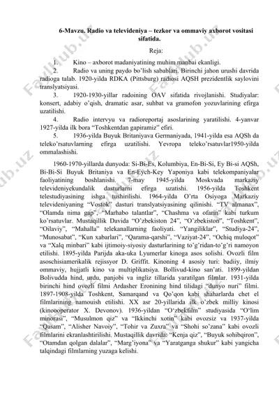 radio va televideniya tarixi — DOCX