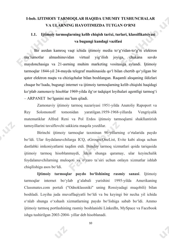 oqlar paydo bo‘lishining rasmiy sanasi. ijtimoiy tarmoqlar internet bo‘ylab g‘alabali yurishini 1995-yilda amerikaning classmates.com portali ("odnoklassniki" uning rossiyadagi muqobili) bilan boshladi. loyiha juda muvaffaqiyatli bo‘ldi va bu keyingi bir necha yil ichida o‘nlab shunga o‘xshash xizmatlarning paydo bo‘lishiga sabab bo‘ldi. ammo ijtimoiy tarmoq portlashining rasmiy boshlanishi linkedin, myspace va facebook ishga tushirilgan 2003-2004- yillar deb hisoblanadi. ijtimoiy tarmoqlar modasi rossiyaga ikki yil o‘tib – 2006-yilda odnoklassniki va vkontakte paydo bo‘lishi bilan kirib keldi. ijtimoiy tarmoqlar har bir kishi o‘zining virtual "men"ini yaratishi uchun texnik va ijtimoiy asosni topishi mumkin bo‘lgan o‘ziga xos boshpanaga aylandi. shu bilan birga, har bir foydalanuvchi nafaqat muloqot qilish va yaratish, balki u yoki bu ijtimoiy tarmoqning ko‘p millionli auditoriyasi bilan o‘z ijodi samarasini baham ko‘rish imkoniyatiga ega bo‘ldi. 1997-yilda endryu vaynrayx tomonidan ishga tushirilgan six degreesni bizning tushunchamizda to‘liq huquqli birinchi ijtimoiy tarmoq deb atash mumkin. ijtimoiy tarmoqning maqsadi "oltita qo‘l nazariyasi"ni isbotlashga urinish edi. …