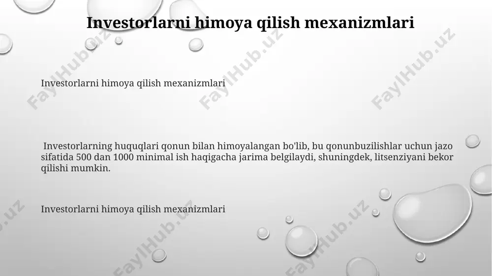 ishi va o'z investitsiyalari uchun 20 foiz daromad ko'rishi mumkin. savdo va operatsiyalarni tartibga solish savdo va operatsiyalarni tartibga solish qimmatli qog'ozlar bozorida operatsiyalarni tartibga solish 3 asosiy maqsadga qaratilgan: investorlarni himoya qilish, adolatli savdoni ta'minlash va moliyaviy barqarorlikni saqlash. savdo qoidalarida narx manipulyatsiyasi, insayder savdosi va bozorning buzilishining oldini olish uchun 15 dan ortiq qat'iy cheklovlar va nazorat choralari mavjud. qimmatli qog'ozlar savdosi va operatsiyalari tashkilotchilari qimmatli qog'ozlar savdosi va operatsiyalari tashkilotchilari savdo tashkilotchilari qimmatli qog'ozlar bozorida birja va birjadan tashqari savdolarni amalga oshiradilar, qatnashchilarning 75 foizi faoliyatini muvofiqlashtiradi va savdo qoidalarini o'rnatadi. qimmatli qog'ozlar bozori ishtirokchilari faoliyatini tartibga soluvchi litsenziyaga ega bo'lgan yuridik shaxslar, savdo maydonchalarida 20 dan ortiq turdagi operatsiyalarni amalga oshirish imkoniyatini beradi. fond birjalari: tuzilishi va vazifalari listing qo'mitasi aksiyalarni birjada ro'yxatga olish masalalari bilan shug'ullanadi, emitentlarning moliyaviy holatini baholaydi va listing qoidalariga rioya qilishni nazorat qiladi. komissiya kamida 5 ekspertdan iborat. hisob-kitob palatasi birja …